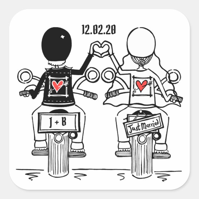 Personalised Biker Motorcycle Wedding Stickers (Front)