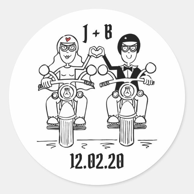 Personalised Biker Motorcycle Wedding Stickers (Front)