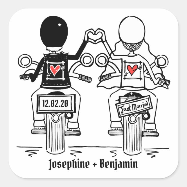 Personalised Biker Motorcycle Wedding Stickers (Front)