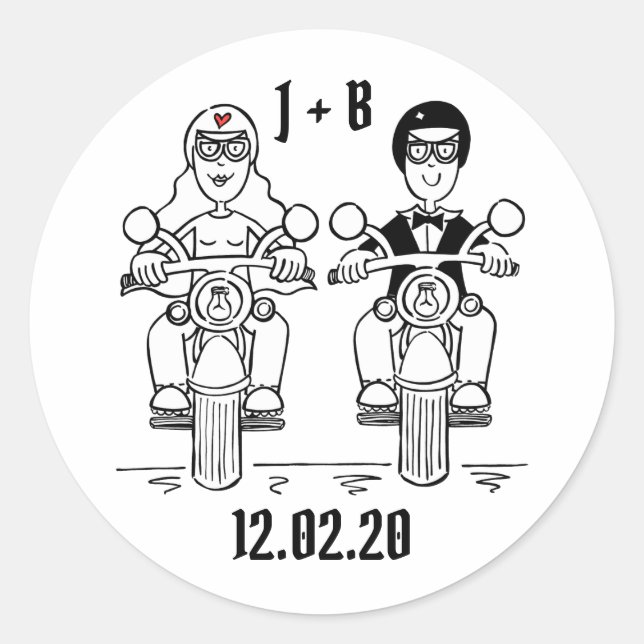 Personalised Biker Motorcycle Wedding Stickers (Front)