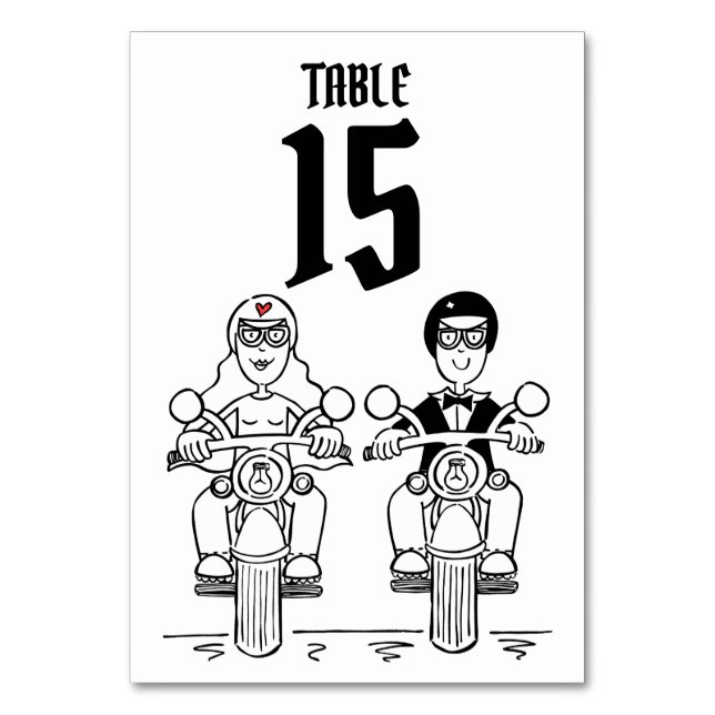 Personalised Biker Motorcycle Wedding Table Number (Front)
