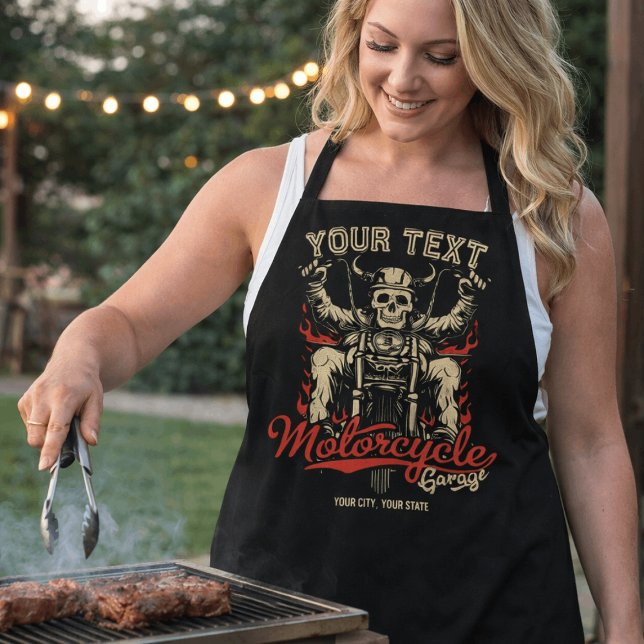 Personalised Biker Skeleton Motorcycle Shop Garage Apron (Creator Uploaded)