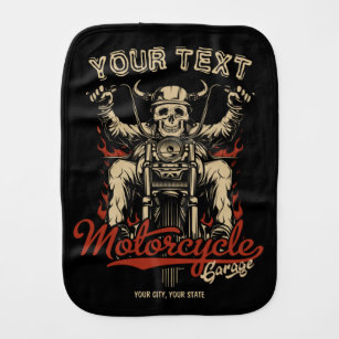 Personalised Biker Skeleton Motorcycle Shop Garage Burp Cloth