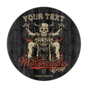 Personalised Biker Skeleton Motorcycle Shop Garage Cutting Board