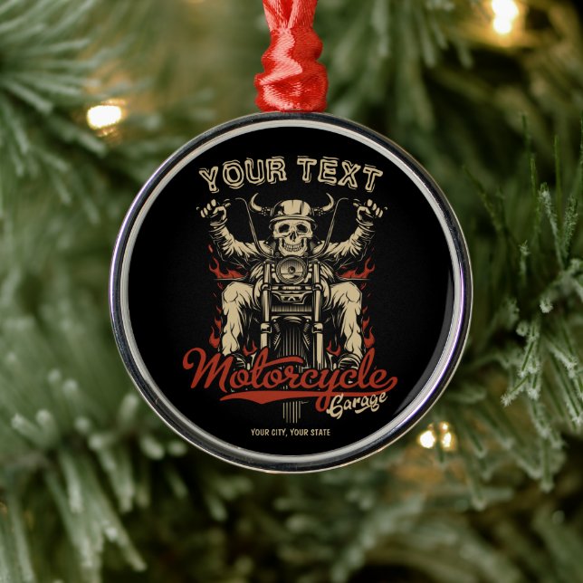 Personalised Biker Skeleton Motorcycle Shop Garage Metal Tree Decoration (Tree)