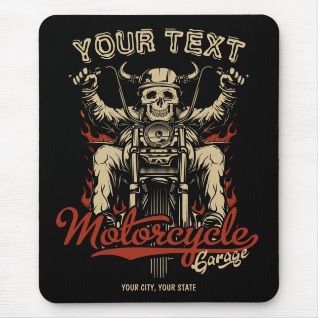 Personalised Biker Skeleton Motorcycle Shop Garage Mouse Mat (Front)