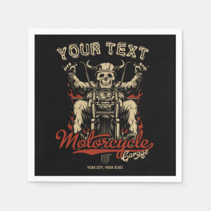 Personalised Biker Skeleton Motorcycle Shop Garage Napkin