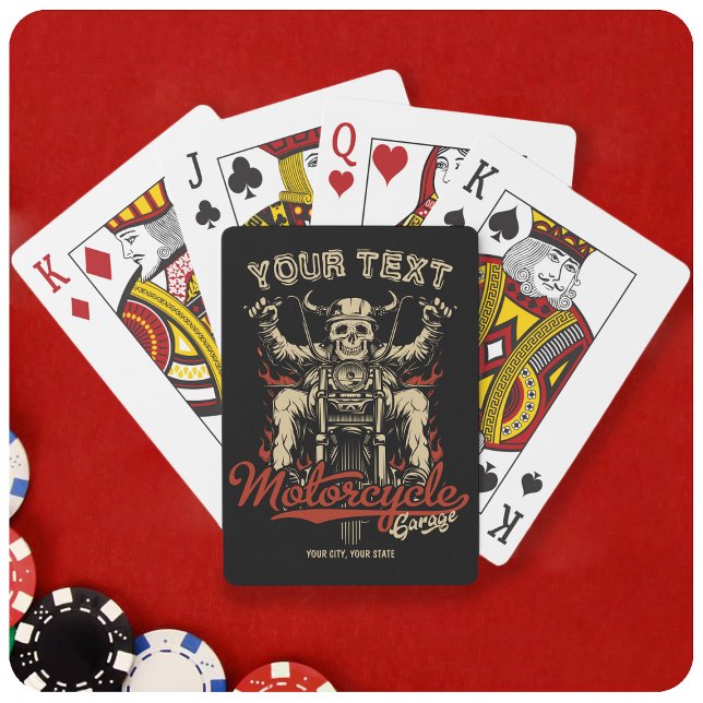 Personalised Biker Skeleton Motorcycle Shop Garage Playing Cards (Creator Uploaded)