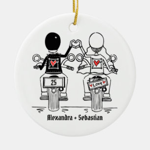 Personalised Biker Wedding Anniversary Gift Ceramic Tree Decoration