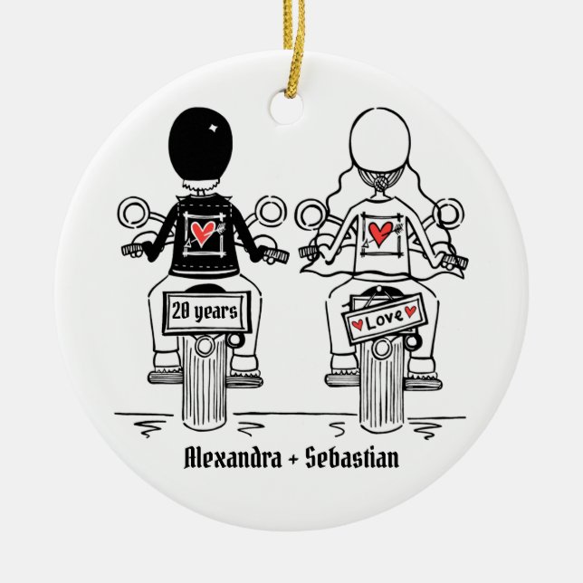 Personalised Biker Wedding Anniversary Gift Ceramic Tree Decoration (Front)