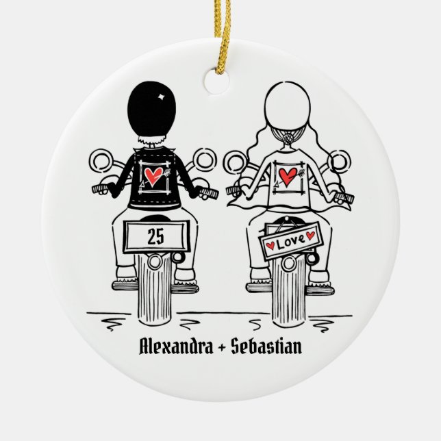Personalised Biker Wedding Anniversary Gift Ceramic Tree Decoration (Front)