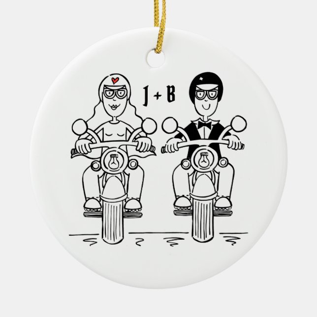 Personalised Biker Wedding Gift Ceramic Decoration (Front)
