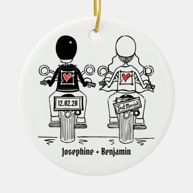 Personalised Biker Wedding Gift Ceramic Decoration (Front)