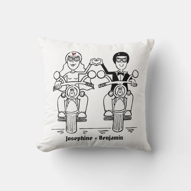 Personalised Biker Wedding Gift Throw Cushion (Front)