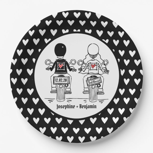 Personalised Biker Wedding Party Food Paper plate (Front)