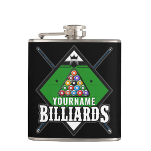 Personalised Billiards NAME Cue Rack Pool Room  Hip Flask