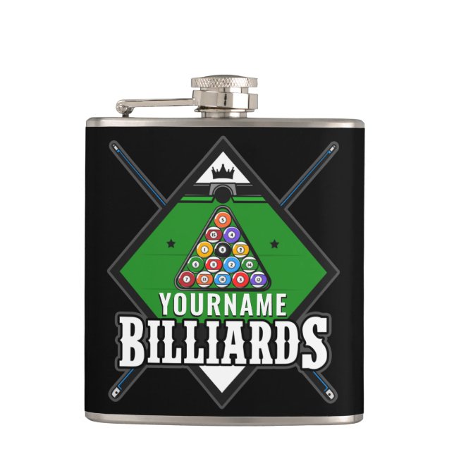 Personalised Billiards NAME Cue Rack Pool Room  Hip Flask (Front)