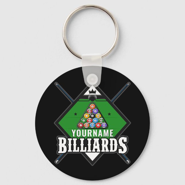 Personalised Billiards NAME Cue Rack Pool Room   Key Ring (Front)