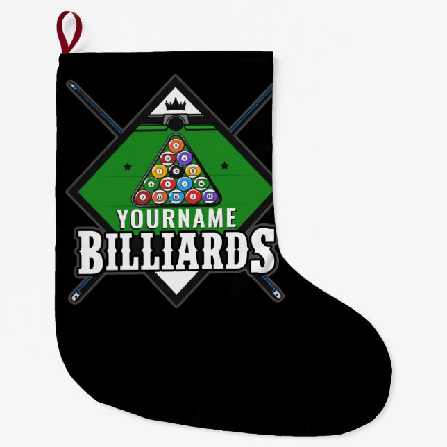 Personalised Billiards NAME Cue Rack Pool Room   Large Christmas Stocking (Front)
