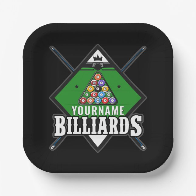 Personalised Billiards NAME Cue Rack Pool Room  Paper Plate (Front)