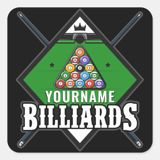 Personalised Billiards NAME Cue Rack Pool Room  Square Sticker (Front)