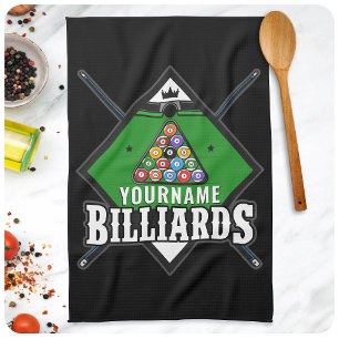 Personalised Billiards NAME Cue Rack Pool Room Tea Towel