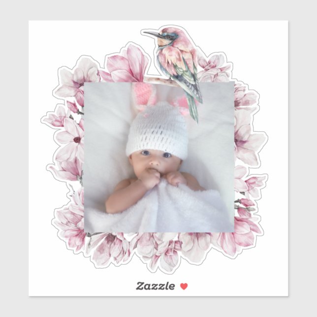 Personalised bird and flowers frame to add photo (Sheet)