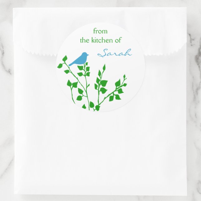 Personalised Bird Blue Green Canning Stickers (Bag)