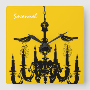 Personalised Bird Mustard Yellow Chandelier Clock