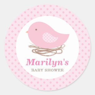 Personalised Bird Nest Baby Girl Shower Stickers
