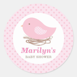 Personalised Bird Nest Baby Girl Shower Stickers