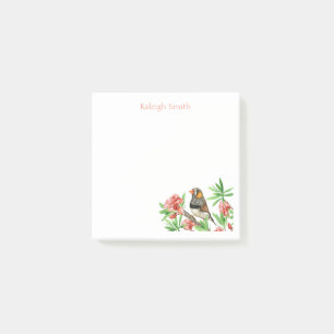 Personalised Bird on Pink Floral Post It Notes