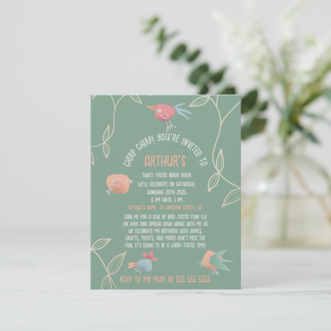Personalised Birdie Birthday Invitation for child  (Standing Front)