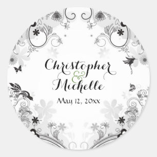 Personalised Birds and Flower Garden Wedding Classic Round Sticker