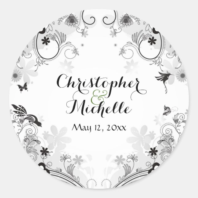 Personalised Birds and Flower Garden Wedding Classic Round Sticker (Front)