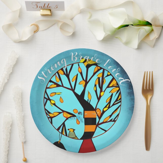 Personalised Birds in Tree Breast Cancer Paper Plate (Wedding)