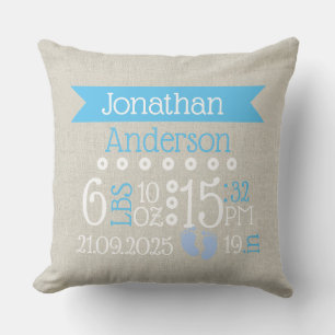 Personalised Birth Day Nursery Cushion Grey & Blue