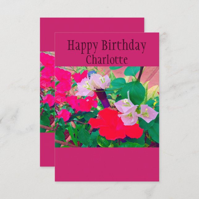 Personalised Birth-Day Red Hibiscus Watercolor Card (Front/Back)