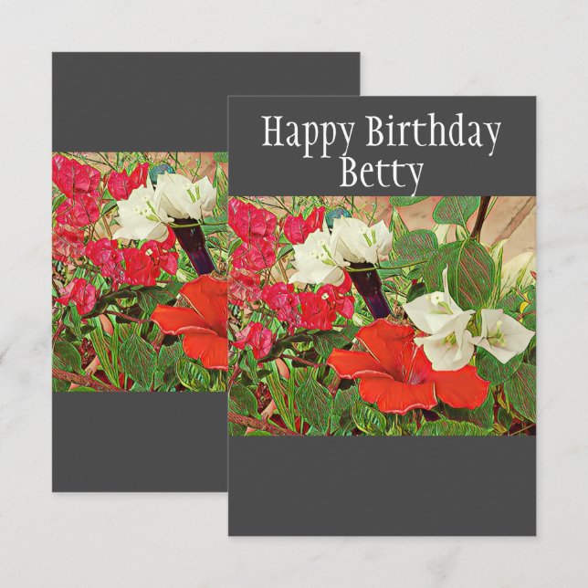 Personalised Birth Day Red Hibiscus Watercolor Card (Front/Back)