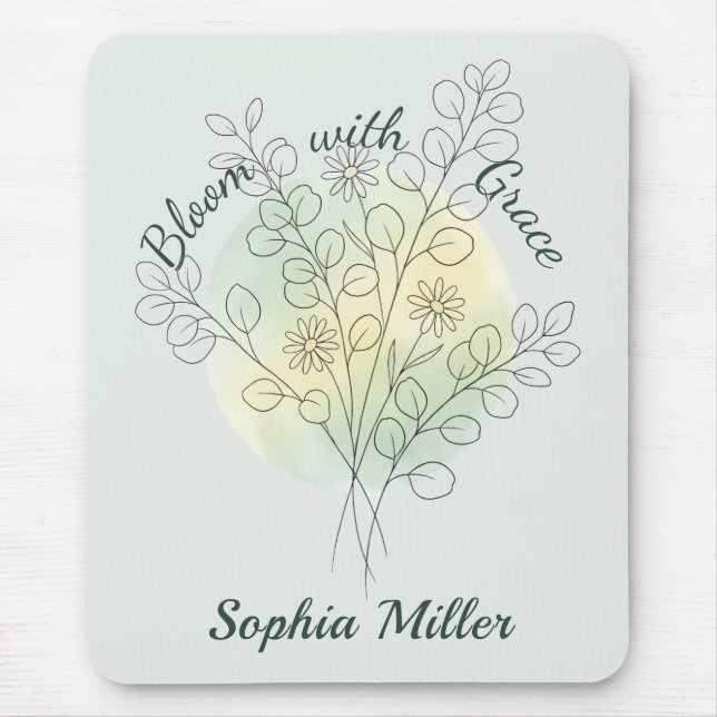 Personalised Birth Flower Custom Name Floral Mouse Mat (Front)