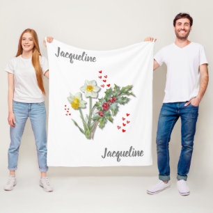 Personalised Birth Flower DECEMBER Narcissus Holly Fleece Blanket