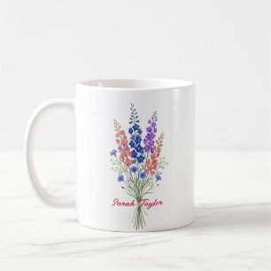 Personalised Birth Flower Larkspur Custom Coffee Mug