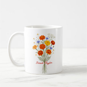 Personalised Birth Flower Marigold Custom Coffee Mug