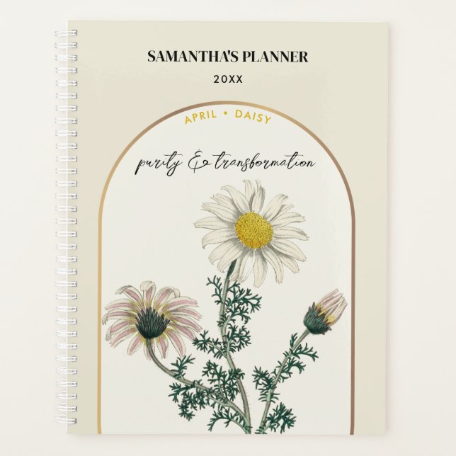 Personalised Birth Flower Month April Daisy  Planner (Front)