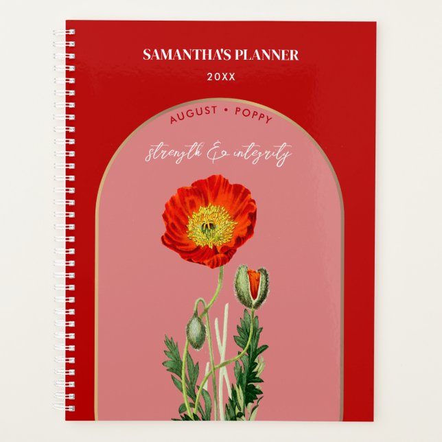 Personalised Birth Flower Month August Poppy  Planner (Front)