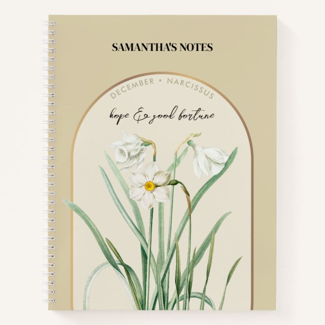 Personalised Birth Flower Month December Narcissus Notebook (Front)