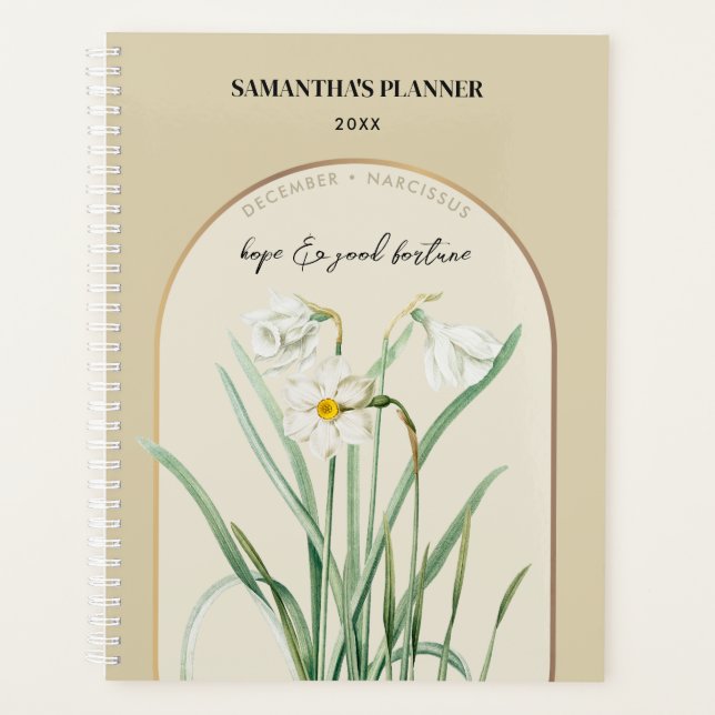 Personalised Birth Flower Month December Narcissus Planner (Front)
