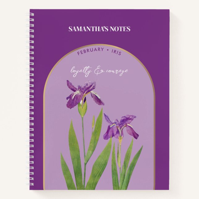 Personalised Birth Flower Month February Iris Notebook (Front)