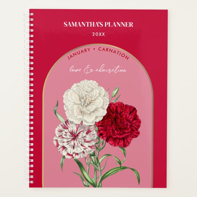 Personalised Birth Flower Month January Carnation Planner (Front)