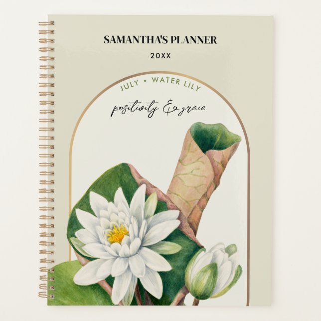 Personalised Birth Flower Month July Water Lily  Planner (Front)